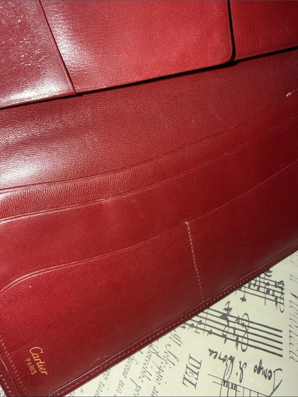 Vintage Cartier Paris Burgundy Leather Long Wallet Clutch